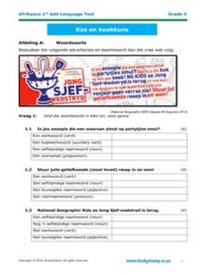 cover image of Grade 5 Afrikaans, Toets 1